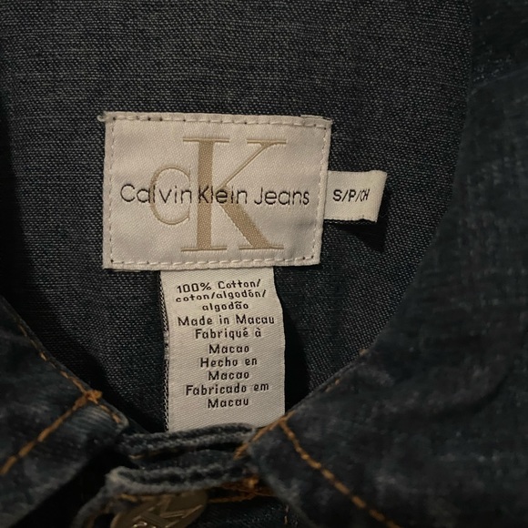 100% Cotton Vintage Calvin Klein Denim Jacket Dark Navy Blue Stitch Size Small - Picture 8 of 10